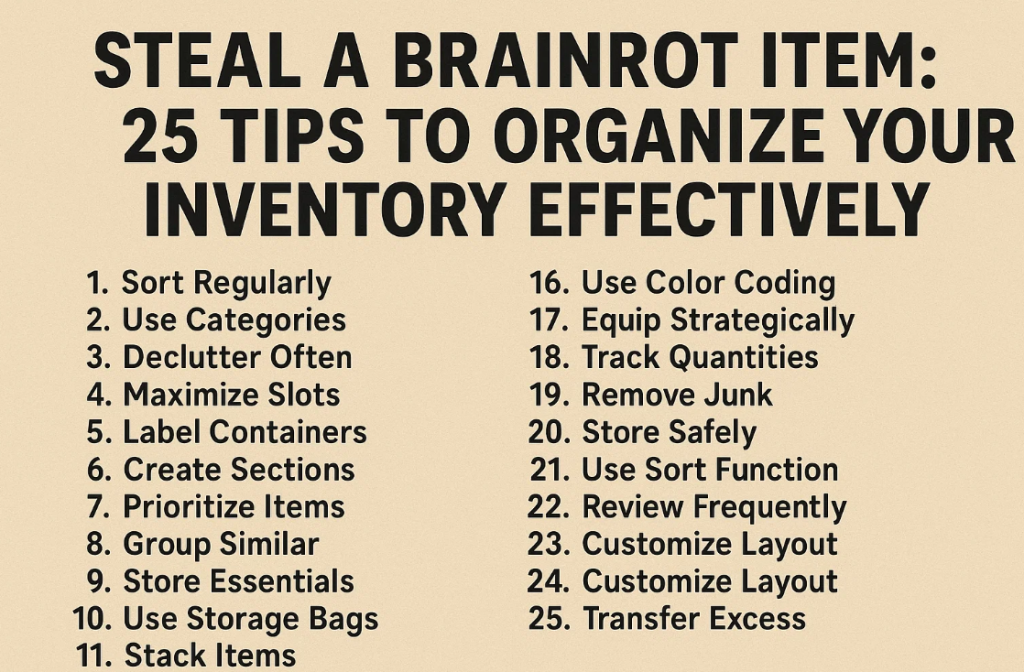 Item Tips Steal a Brainrot Items: 25 Tips to Organize Your Inventory Effectively ...